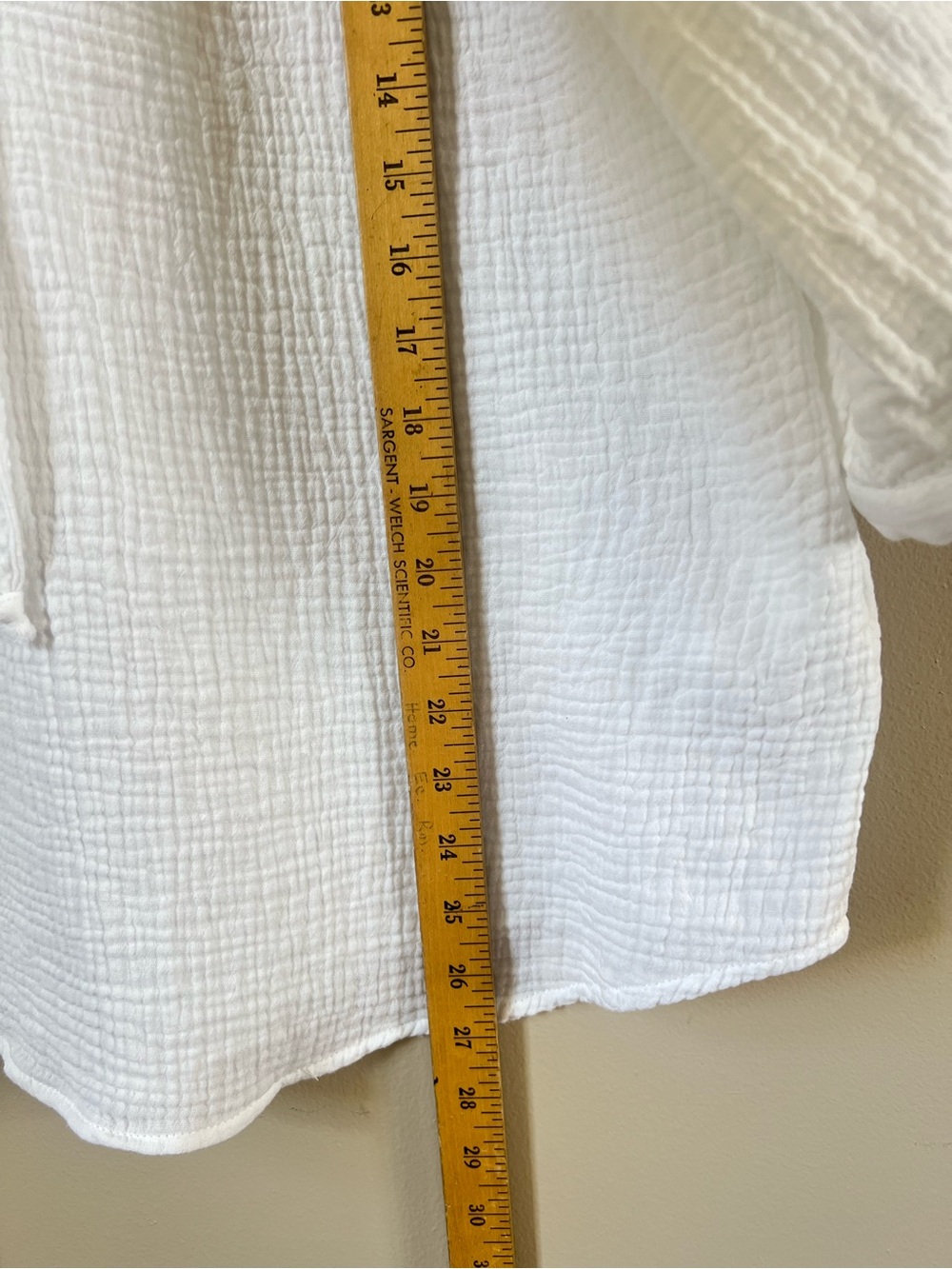 Mac and Me White Cotton Gauze Tie Neck Peasant Blouse 1X Boho Coastal 3/4 Sleeve - Picture 6 of 16